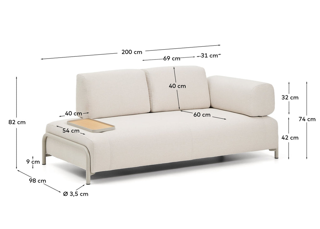 Compo two-seater sofa with beige frame and small table, FSC Mix Credit certified