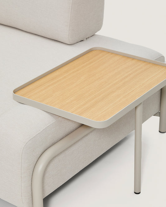 Compo two-seater in ecru chenille, with large oak table top and beige metal frame, FSC Mix Credit