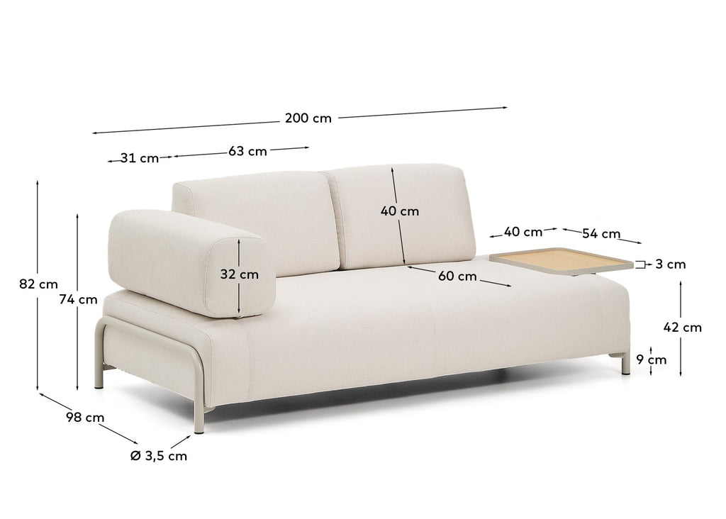 Compo two-seater sofa with beige frame and large table, FSC Mix Credit certified