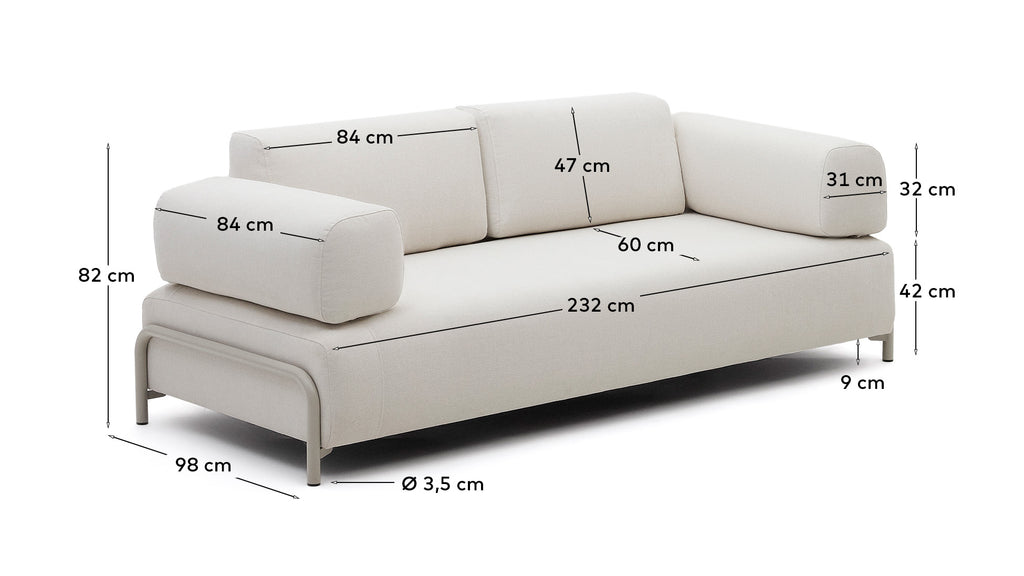 Compo bež šenil trosed sa bež metalnom strukturom 232 cm FSC Mik Credit