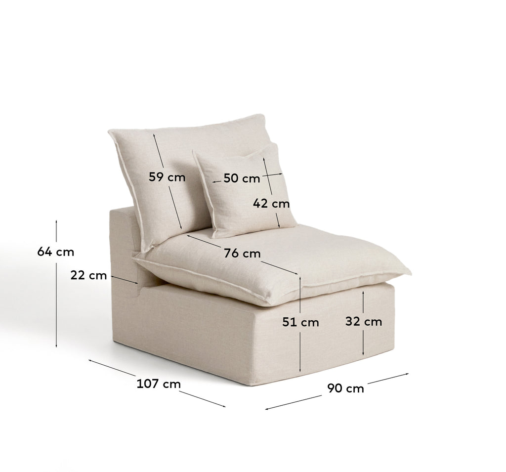 Fotelja sa skidivom navlakom Anarela od lana i viskoze bež 90 cm FSC Mix Credit