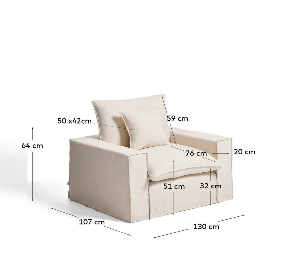 Anarela bež fotelja od lana i viskoze sa uklonjivom navlakom, 130 cm FSC Mix Credit