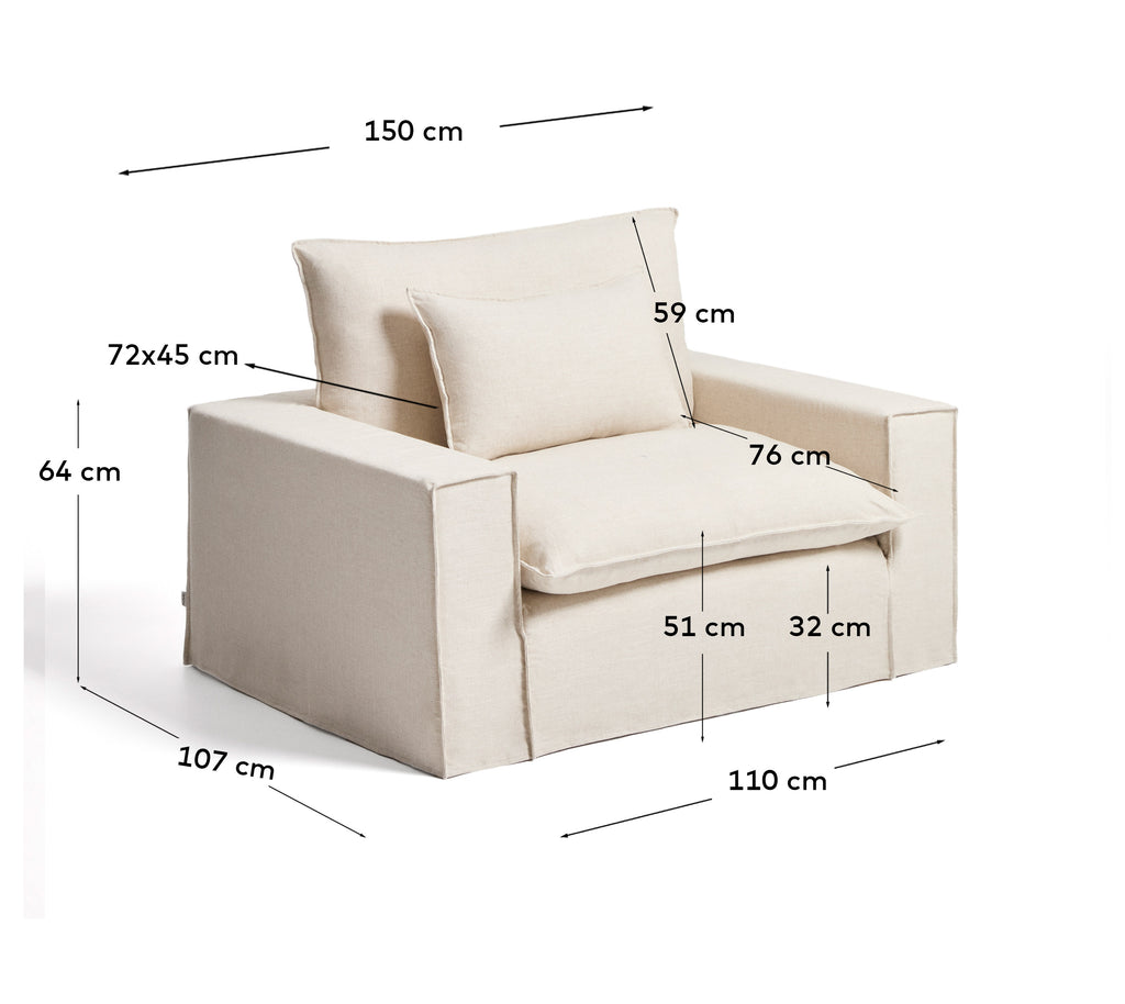 Anarela bež fotelja od lana i viskoze sa uklonjivom navlakom, 150 cm FSC Mix Credit
