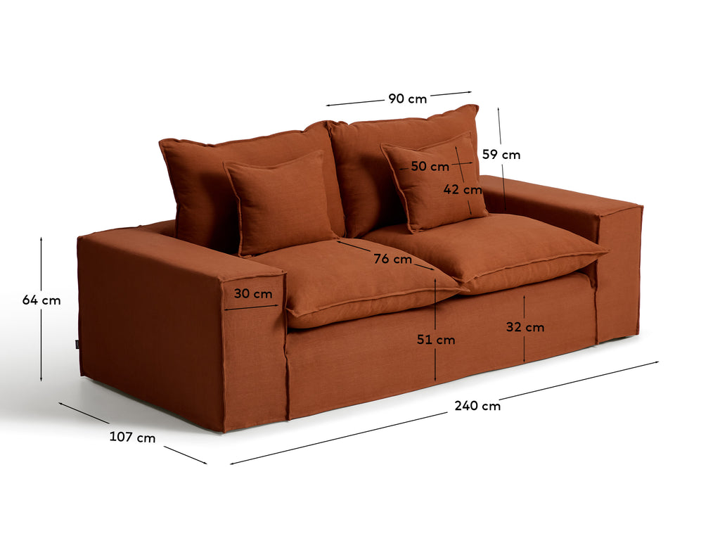 Sofa Anarela sa skidivom navlakom, 2 sedišta, od lana u terakota boji 180 cm FSC Mix Credit