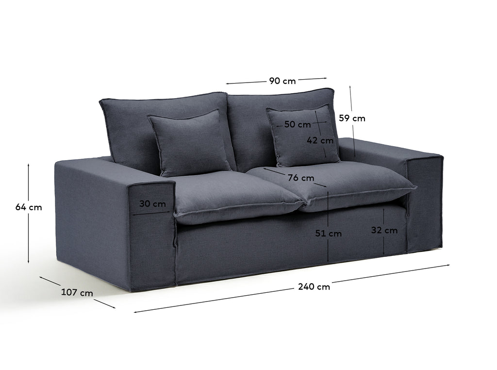 Sofa sa skidivom navlakom Anarela 2 sedišta od lana i viskoze tamnosiva 240 cm FSC Mix Credit