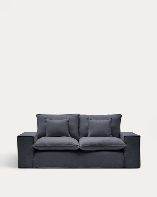 Anarela dark grey linen and viscose 2-seater sofa with removable cover 240 cm FSC Mix Credit
