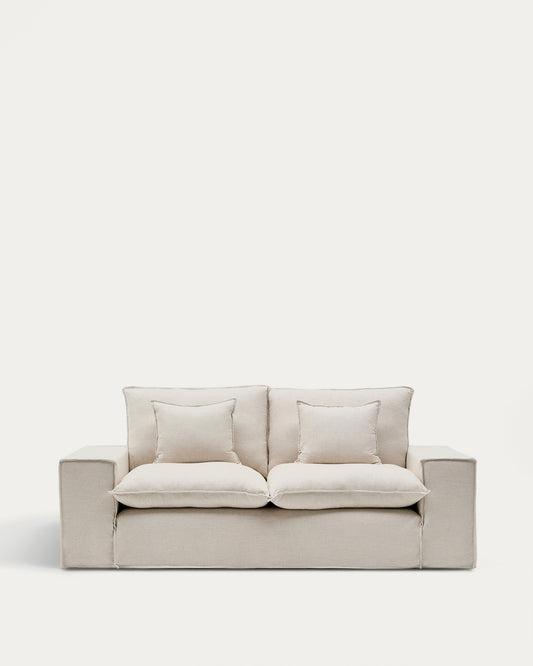 Anarela dvosed sofa sa uklonjivom navlakom i jastucima od bež lana, FSC Mix Credit, 240 cm