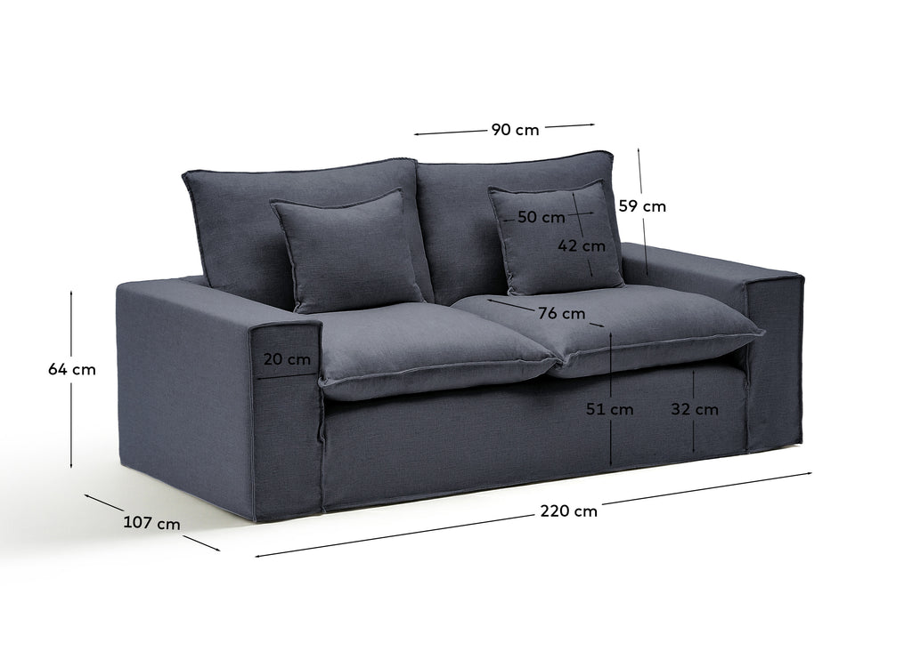 Sofa sa skidivom navlakom Anarela 2 sedišta od lana i viskoze tamnosiva 220 cm FSC Mix Credit