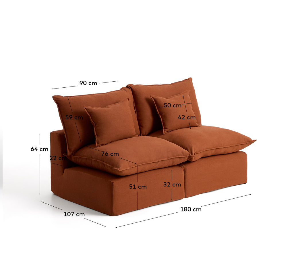 Anarela 100% terracotta linen 2-seater modular sofa with removable cover 180cm FSC Mix Credit