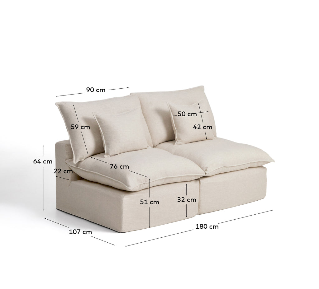 Modularna sofa sa skidivom navlakom Anarela 2 sedišta od lana i viskoze bež 180 cm FSC Mix Credit