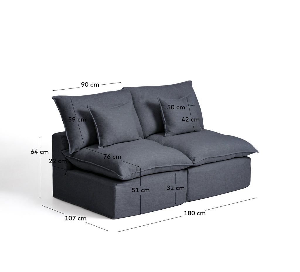 Modularna sofa sa skidivom navlakom Anarela 2 sedišta od lana i viskoze tamnosiva 180 cm FSC Mix Credit
