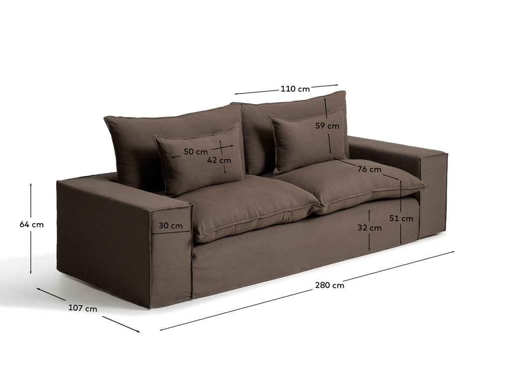 Anarela taupe linen 3-seater sofa with removable cover 280 cm FSC Mix Credit