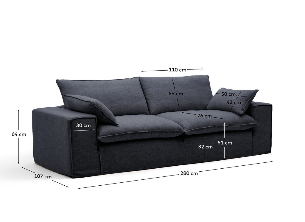 Sofa sa skidivom navlakom Anarela 3 sedišta od lana i viskoze tamnosiva 280 cm FSC Mix Credit