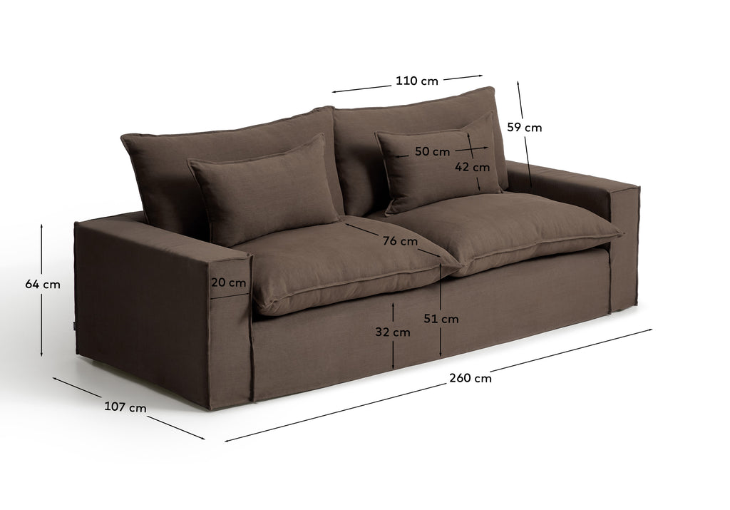 Sofa sa skidivom navlakom Anarela 3 sedišta od lana topo 260 cm FSC Mix Credit