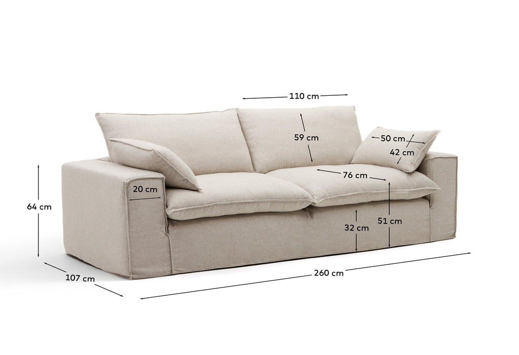 Sofa sa skidivom navlakom Anarela 3 sedišta od lana i viskoze bež 260 cm FSC Mix Credit