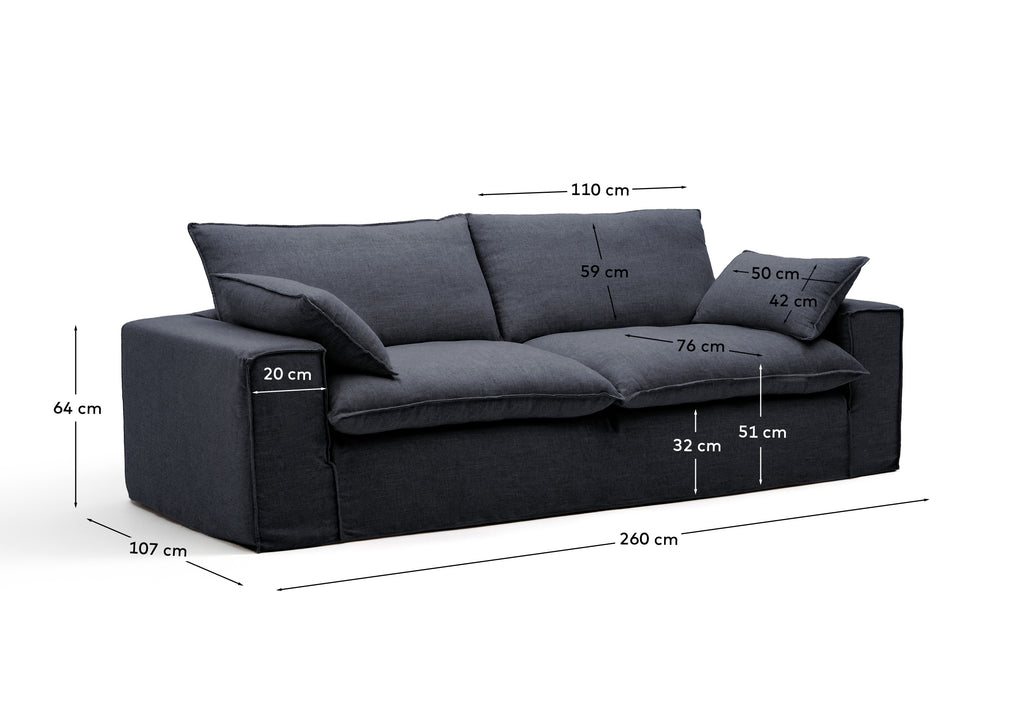 Sofa sa skidivom navlakom Anarela 3 sedišta od lana i viskoze tamnosiva 260 cm FSC Mix Credit