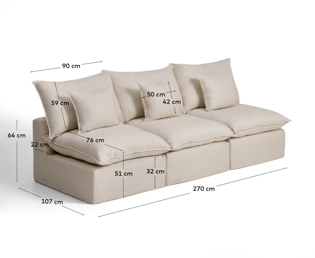 Modularna sofa sa skidivom navlakom Anarela 3 sedišta od lana i viskoze bež 270 cm FSC Mix Credit