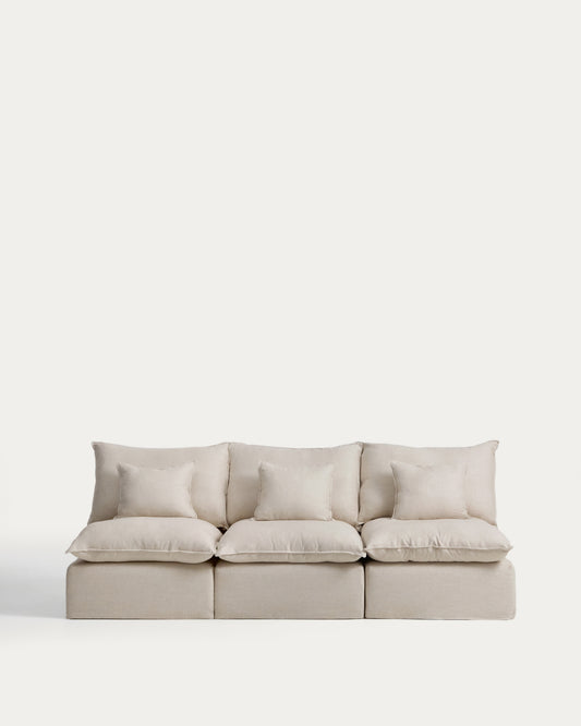 Anarela bež modularna trosed sofa od lana i viskoze sa uklonjivom navlakom, 270 cm FSC Mix Credit