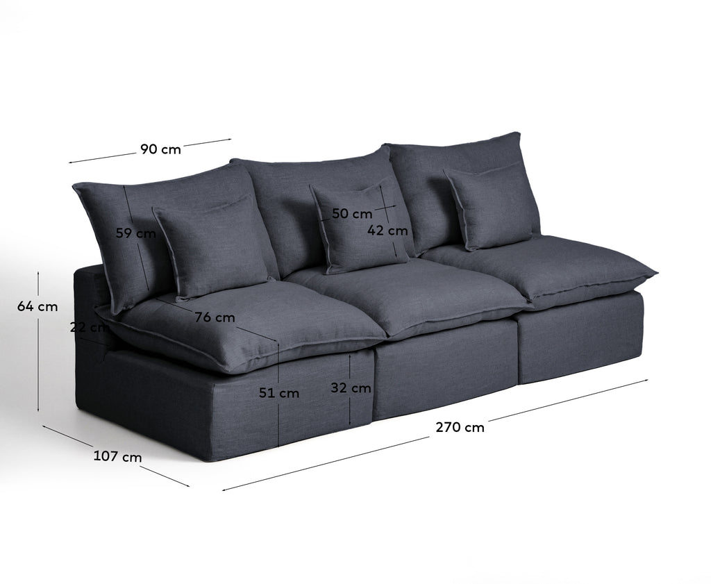 Modularna sofa sa skidivom navlakom Anarela 3 sedišta od lana i viskoze tamnosiva 270 cm FSC Mix Credit