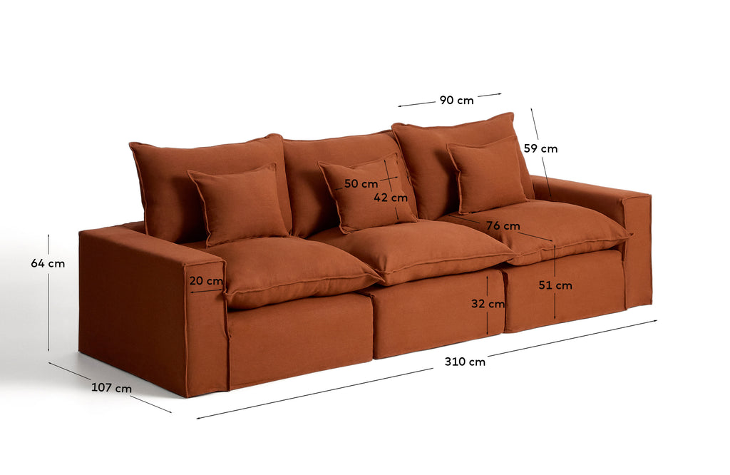 Modularna sofa sa skidivom navlakom Anarela 3 sedišta od lana terakota 310 cm FSC Mix Credit