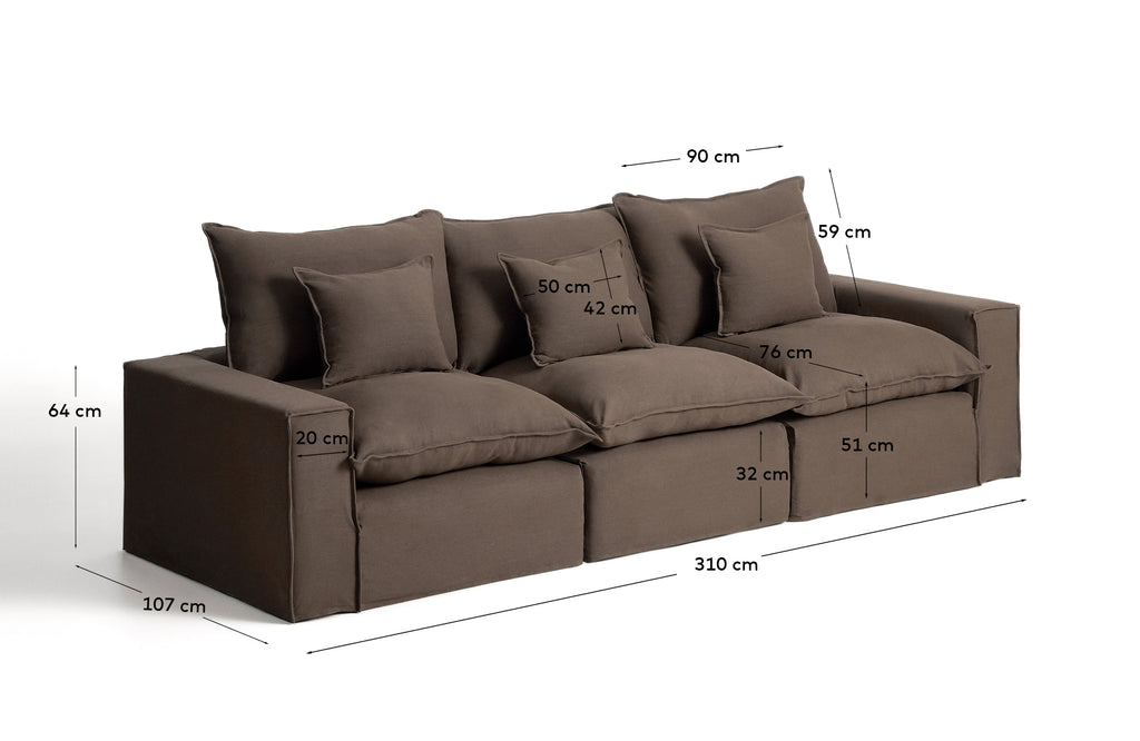 Modularna sofa sa skidivom navlakom Anarela 3 sedišta od lana topo 310 cm FSC Mix Credit