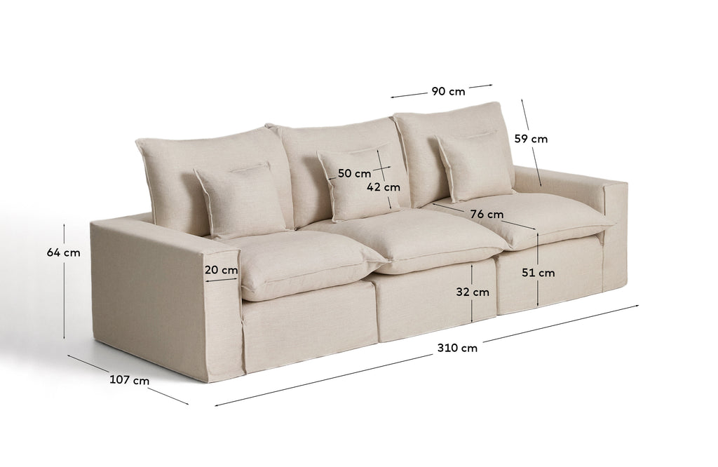 Modularna sofa sa skidivom navlakom Anarela 3 sedišta od lana i viskoze bež 310 cm FSC Mix Credit