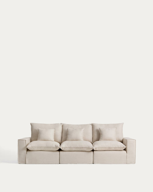 Anarela bež modularna trosed sofa od lana i viskoze sa uklonjivom navlakom, 310 cm FSC Mix Credit
