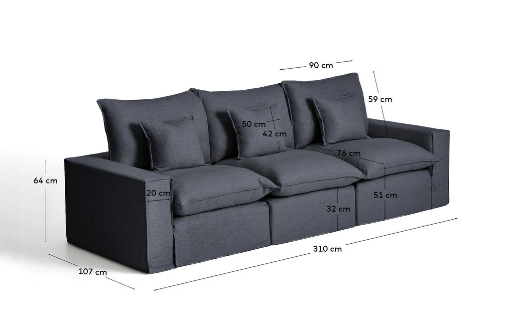 Modularna sofa sa skidivom navlakom Anarela 3 sedišta od lana i viskoze tamnosiva 310 cm FSC Mix Credit