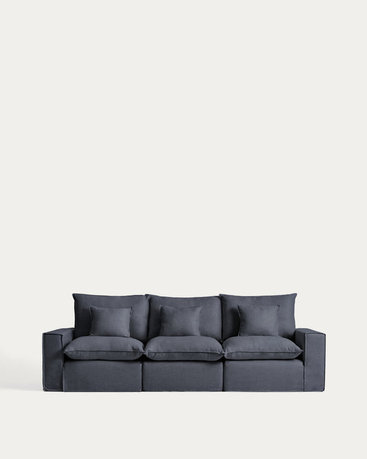 Modularna sofa sa skidivom navlakom Anarela 3 sedišta od lana i viskoze tamnosiva 310 cm FSC Mix Credit
