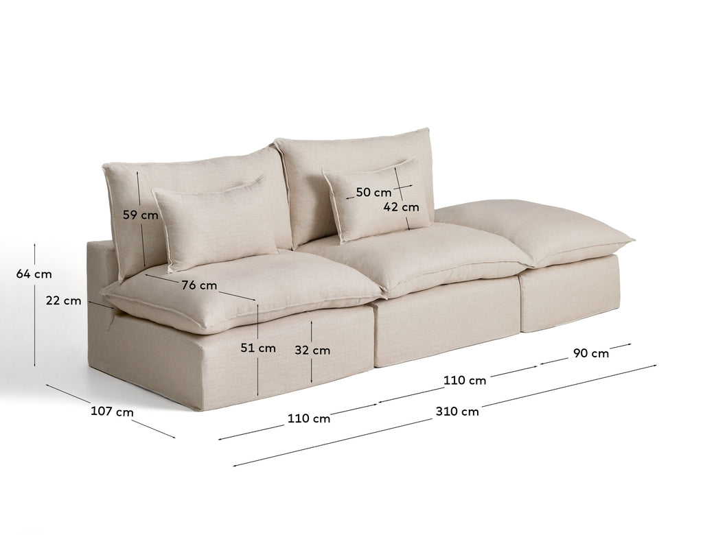 Modularna sofa sa skidivom navlakom Anarela 3 sedišta sa završnim modulom od lana i viskoze bež 310 cm FSC Mix Credit