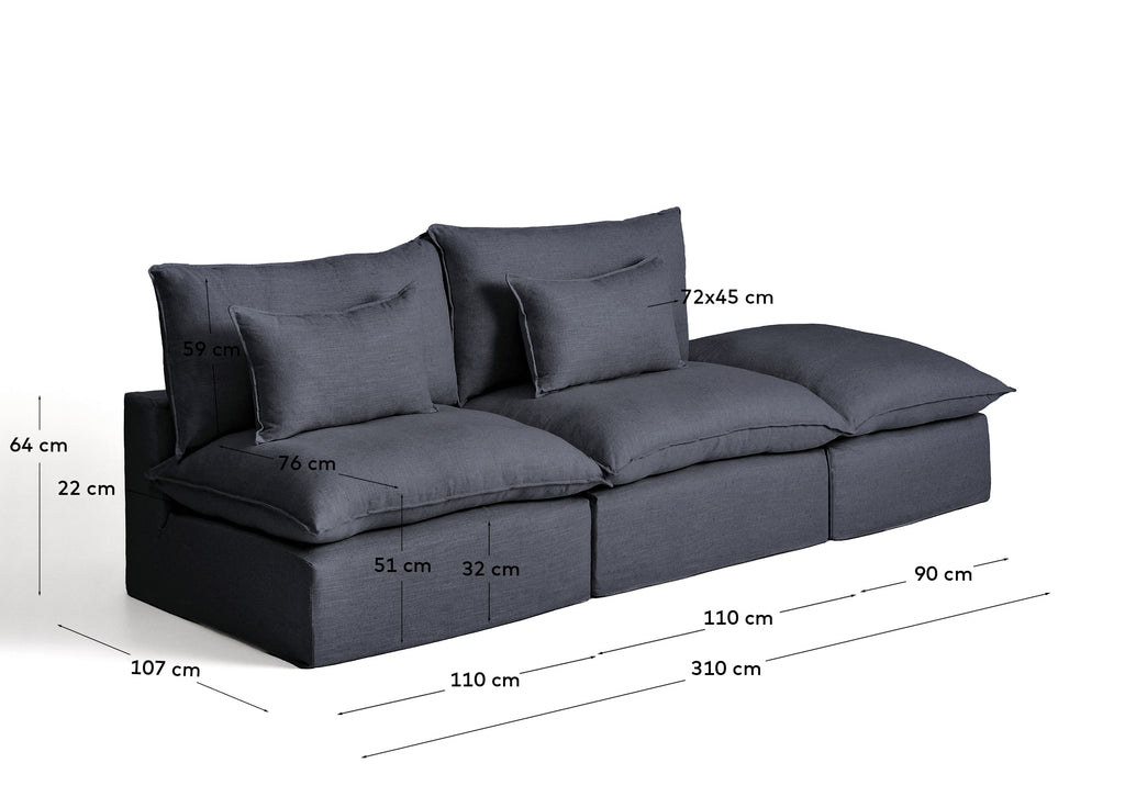 Modularna sofa sa skidivom navlakom Anarela 3 sedišta sa završnim modulom od lana i viskoze tamnosiva 310 cm FSC Mix Credit