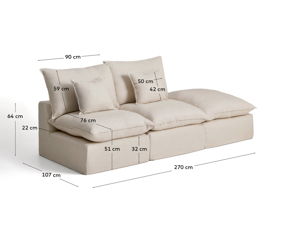 Modularna sofa sa skidivom navlakom Anarela 2 sedišta sa završnim modulom od lana i viskoze bež 270 cm FSC Mix Credit