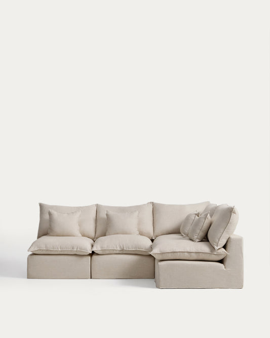 Anarela modularna ugaona sofa za četvoro od lana i viskoze u bež boji sa uklonjivim navlakama, 287 x 197 cm / 197 x 287 cm FSC Mix Credit