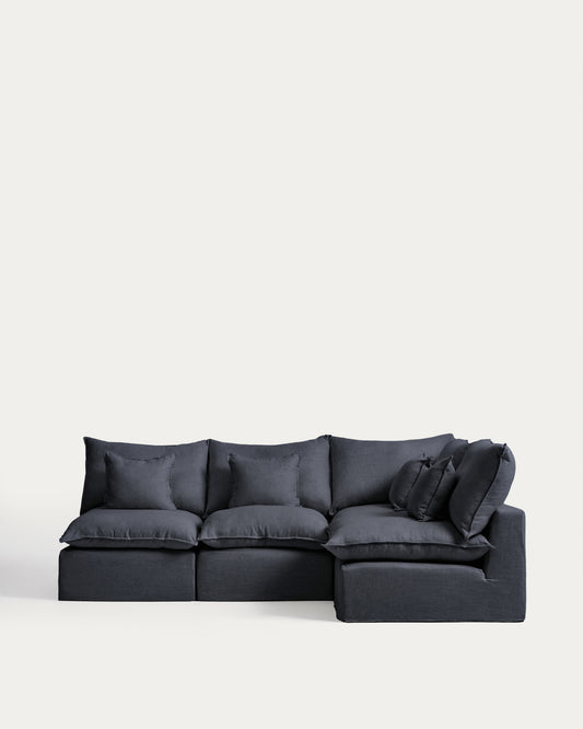 Ugaona modularna sofa sa skidivom navlakom Anarela 4 sedišta od lana i viskoze tamnosiva 287 x 197 cm / 197 x 287 cm FSC Mix Credit