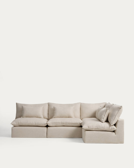 Anarela modularna ugaona sofa za šestoro od lana i viskoze u bež boji sa uklonjivim navlakama, 327 x 217 cm / 217 x 327 cm FSC Mix Credit