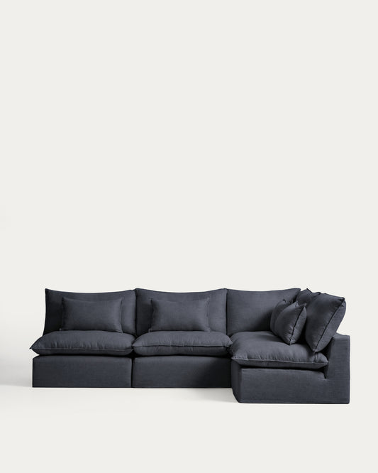 Ugaona modularna sofa sa skidivom navlakom Anarela 6 sedišta od lana i viskoze tamnosiva 327 x 217 cm / 217 x 327 cm FSC Mix Credit