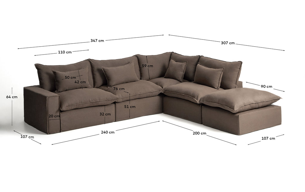 Ugaona modularna sofa sa skidivom navlakom Anarela 6 sedišta od lana topo 347 x 307 cm FSC Mix Credit