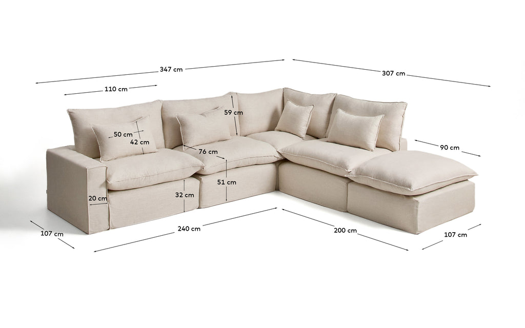 Ugaona modularna sofa sa skidivom navlakom Anarela 6 sedišta od lana i viskoze bež 347 x 307 cm FSC Mix Credit