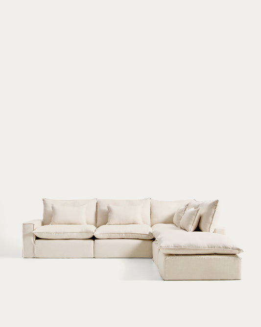 Anarela bež modularna ugaona sofa za šestoro od lana i viskoze sa uklonjivom navlakom, 347 x 307 cm FSC Mix Credit