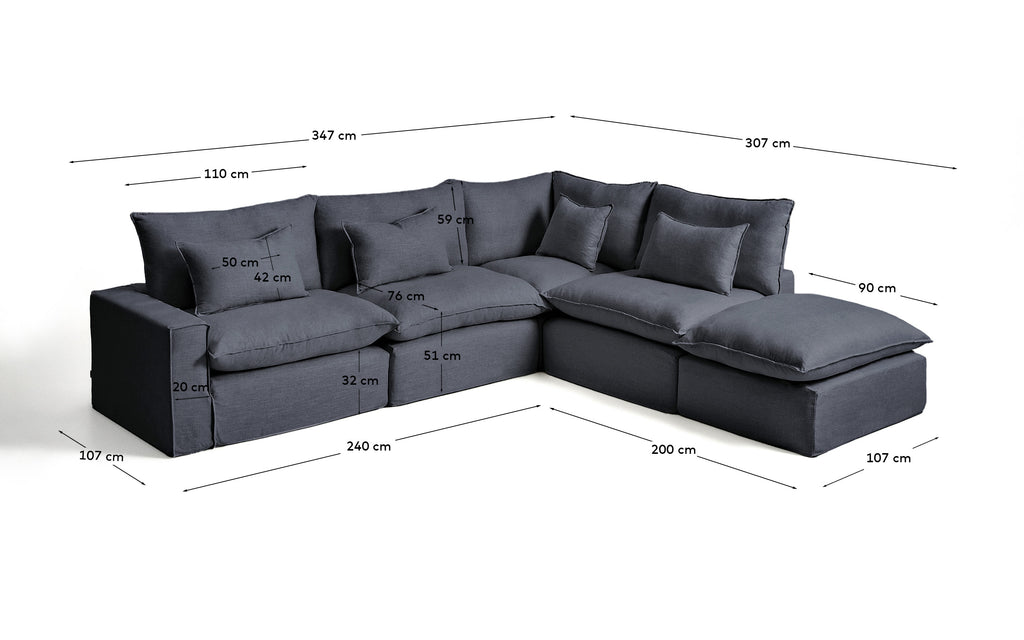 Anarela dark grey linen and viscose 6-seater modular corner sofa with removable cover 347 x 307 cm FSC Mix Credit