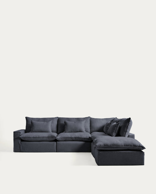 Ugaona modularna sofa sa skidivom navlakom Anarela 6 sedišta od lana i viskoze tamnosiva 347 x 307 cm FSC Mix Credit