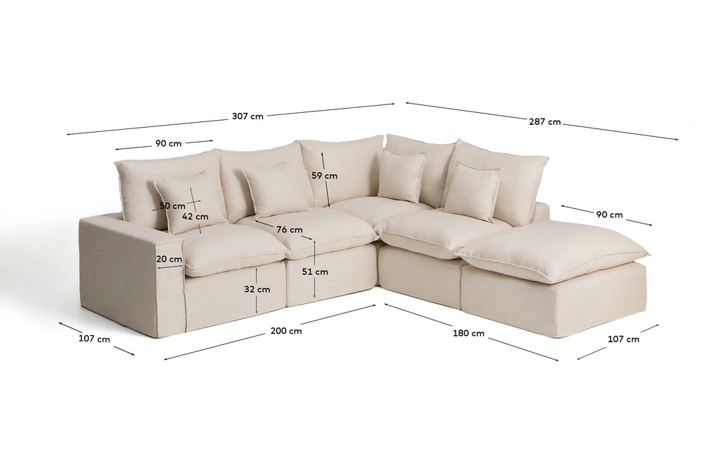Ugaona modularna sofa sa skidivom navlakom Anarela 4 sedišta od lana i viskoze bež 307 x 287 cm FSC Mix Credit