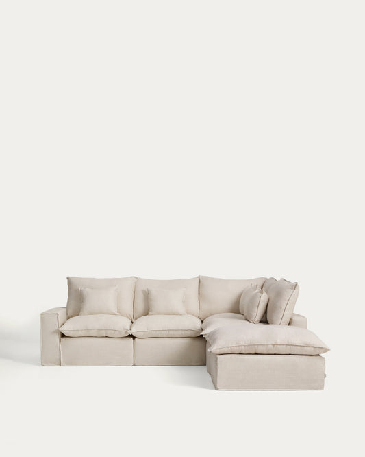 Anarela bež modularna ugaona sofa za četvoro od lana i viskoze sa uklonjivom navlakom, 307 x 287 cm FSC Mix Credit