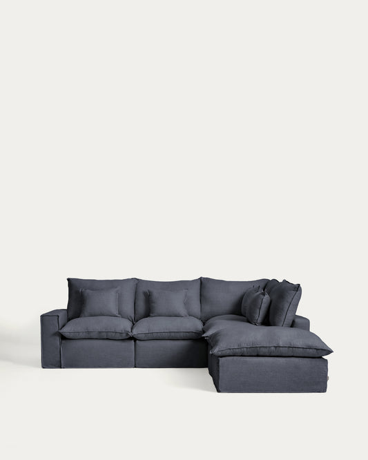 Ugaona modularna sofa sa skidivom navlakom Anarela 4 sedišta od lana i viskoze tamnosiva 307 x 287 cm FSC Mix Credit