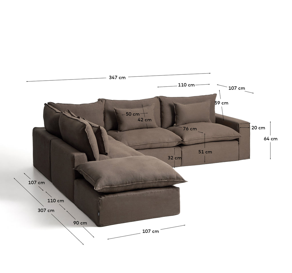 Ugaona modularna sofa sa skidivom navlakom Anarela 6 sedišta od lana topo 307 x 347 cm FSC Mix Credit