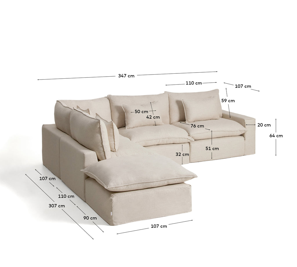 Ugaona modularna sofa sa skidivom navlakom Anarela 6 sedišta od lana i viskoze bež 307 x 347 cm FSC Mix Credit