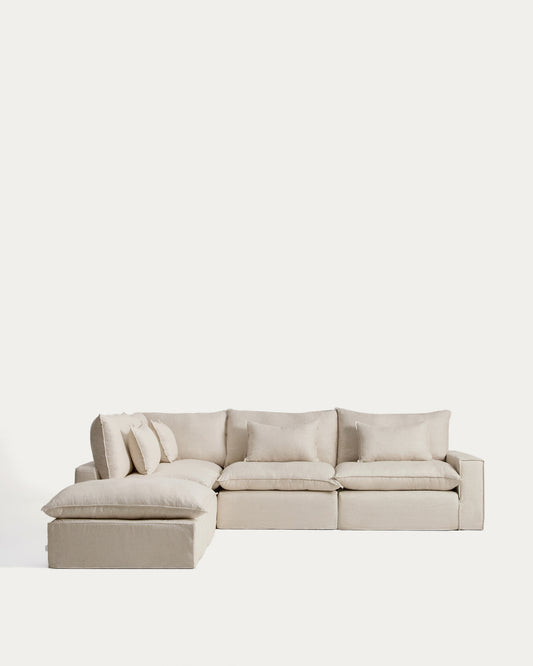 Anarela bež modularna ugaona sofa za šestoro od lana i viskoze sa uklonjivom navlakom, 307 x 347 cm FSC Mix Credit