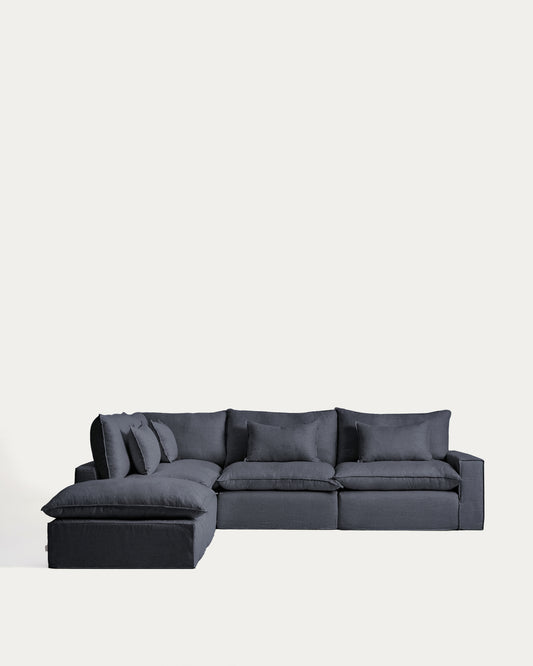 Ugaona modularna sofa sa skidivom navlakom Anarela 6 sedišta od lana i viskoze tamnosiva 307 x 347 cm FSC Mix Credit