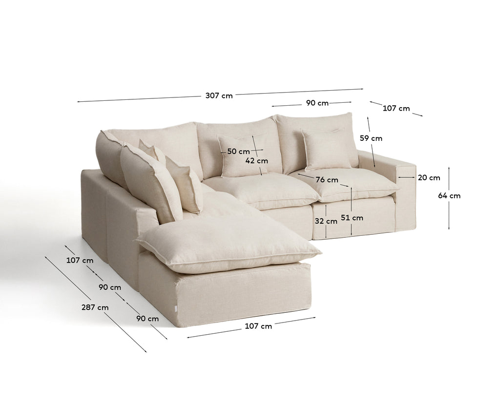Ugaona modularna sofa sa skidivom navlakom Anarela 4 sedišta od lana i viskoze bež 287 x 307 cm FSC Mix Credit