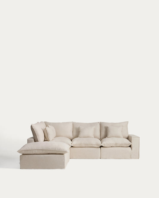 Anarela bež modularna ugaona sofa za četvoro od lana i viskoze sa uklonjivom navlakom, 287 x 307 cm FSC Mix Credit